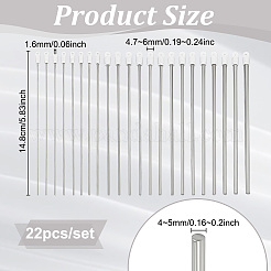 炭素鋼棒  プラスチックパーツ  ステンレス鋼色  148x4.7~6x4~5mm  穴：1.6mm  22個/セット&nbsp;AJEW-WH0314-904B