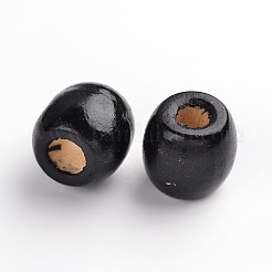 染色天然木ビーズ  ドラム  無鉛の  ブラック  16x17mm  穴：6~7mm  約700個/1000g&nbsp;WOOD-R233-02-LF