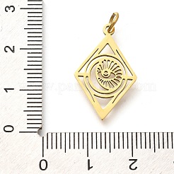 304ステンレスペンダント  丸カン付き  目のチャームが付いた菱形  レーザー切断  イオンプレーティング（ip）  18KGP本金メッキ  23x14x1mm  穴：3mm&nbsp;STAS-Z119-03G