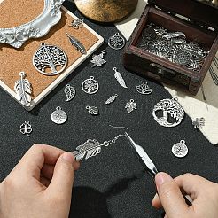 60個15スタイルチベットスタイルの合金チャーム  混合図形  アンティークシルバー  14~40x5~30x1~2mm  穴：1~2.5mm  4個/スタイル&nbsp;FIND-YW0005-01