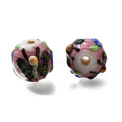 手作りランプワークビーズ  蝶と花の丸い  フラミンゴ  14~16x13.5~14mm  穴：2.8mm&nbsp;LAMP-K042-07C