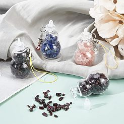 透明ガラスウィッシングボトルペンダントデコレーション  内部に天然宝石チップを使用  プラスチックプラグ  ナイロンコードと鉄のパーツ  ヒョウタン  111~130mm  4素材  1個/材料  4個/セット&nbsp;HJEW-PH0001-29