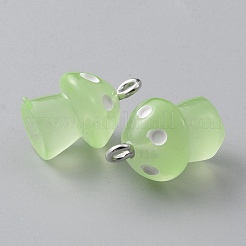 ルミナス半透明レジンペンダント  きのこチャーム  プラチナトーンの鉄ループ付き  薄緑  16.5~18x11.5mm  穴：2mm&nbsp;RESI-CJC0011-29B