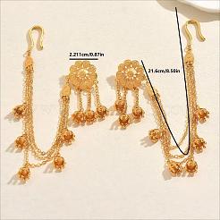 ヴィンテージ風の花とベルの合金製ドロップスタッドピアス  ヘアチェーン付き  ゴールドカラー  216x22.11mm&nbsp;IQ1825