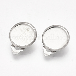 変色しない304ステンレススチールのクリップ式イヤリング金具  フラットラウンド  ステンレス鋼色  18x13.5x7mm  穴：3mm  トレイ：12mm&nbsp;STAS-S079-81C