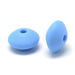 食品グレードの環境に優しいシリコーンビーズ  ロンデル  ディープスカイブルー  12x6~7mm  穴：2mm&nbsp;SIL-R009-07