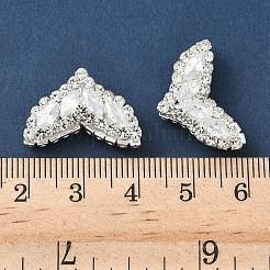真鍮製マイクロパヴェキュービックジルコニアペンダント  カドミウムフリー＆鉛フリー  魚尾  ラインストーン付き  銀  透明  14.5x21.5x8mm  穴：1.2mm&nbsp;KK-S336-04S-A