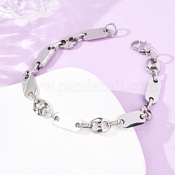 304ステンレススチール製オーバル＆ピッグノーズシェイプリンクブレスレット（女性用）  ステンレス鋼色  9.25インチ（23.5cm）&nbsp;BJEW-F527-04P