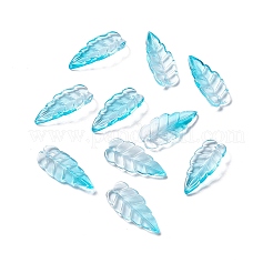 電気めっき透明ガラス ペンダント  葉のチャーム  ディープスカイブルー  23x10x3mm  穴：1.2mm&nbsp;LS-EGLA-H102-05C