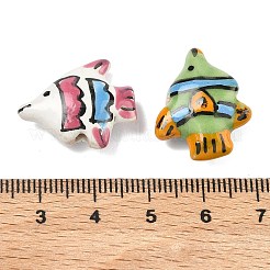 手作りの陶器ビーズ  手描きの陶器ビーズ  魚  ファミーユは磁器バラ  ミックスカラー  18x22x8mm  穴：1.8mm&nbsp;PORC-A031-03