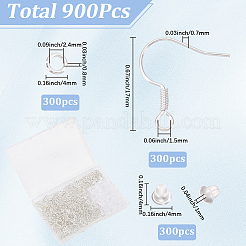 300個の真鍮ピアスフック  真鍮丸カン300個とプラスチック製イヤーナット300個付き  銀  17mm  穴：1.5mm  21ゲージ  ピン：0.7mm&nbsp;KK-SP0002-59S