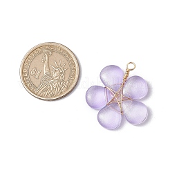 銅線で巻かれたガラスのペンダント  花  ミックスカラー  31x28x5.5mm  穴：3mm&nbsp;PALLOY-JF03439