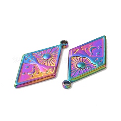 イオンプレーティング（IP）304ステンレスペンダント  太陽と星のチャームが付いたひし形  虹色  25.5x14x2mm  穴：1.6mm&nbsp;STAS-L020-038RC