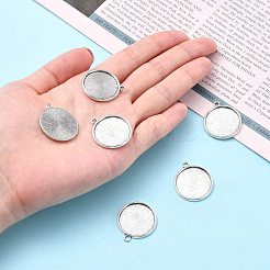 チベット風アンティークシルバー合金フラットラウンドカボションセッティングペンダント  カドミウムフリー＆鉛フリー  トレイ：20mm  26x23x2mm  穴：1.5mm&nbsp;X-TIBEP-M022-45AS