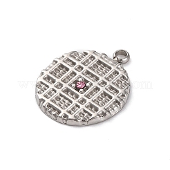 304ステンレスペンダント  ラインストーン付き高光沢仕上げ  フラットラウンドのチャーム  ステンレス鋼色  19x16x2mm  穴：1.8mm&nbsp;STAS-R005-07P-04