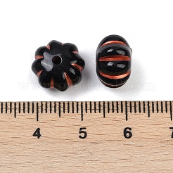 不透明アクリルビーズ  カボチャ  赤色のエンレース  ブラック  11.5x8mm  穴：1.8mm  約33個/20g&nbsp;X1-OACR-P029-03A-01