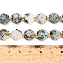 天然石ツリーアゲート瑪瑙ビーズ連売り  六角  多面カット  シードビーズで  10x11x6~7mm  穴：1.4mm  約15~16個/連  7.28''（18.5cm）〜7.48''（19cm）&nbsp;GG-CBA4A3B-B19