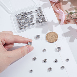 48個4スタイルのステンレススチールビーズ  プラスチック付き  スライダービーズ  ロンデル  ステンレス鋼色  6~10x3~4.5mm  穴：1.6~3mm  12個/スタイル&nbsp;STAS-ME0002-44