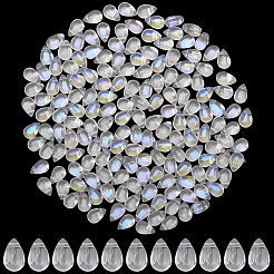 200個の透明スプレー塗装ガラスチャーム  ABカラーメッキ  ティアドロップ  クリアAB  9x6x6mm  穴：1mm&nbsp;GLAA-SP0001-56