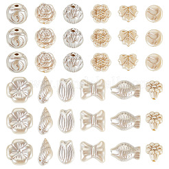 100gのパール不透明アクリルビーズ  混合図形  アンティークホワイト  9~18x8.5~29x3~14mm  穴：1.6~4mm&nbsp;OACR-TA0004-41B