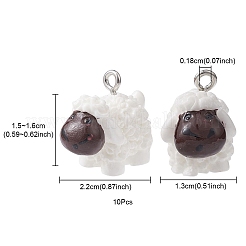不透明樹脂ペンダント  3D 羊チャーム、プラチナトーンの鉄ループ付き  ホワイト  15~16x22x13mm  穴：1.8mm&nbsp;RESI-YW0001-40