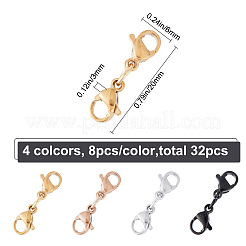 32個 4色 304ステンレススチール ダブルロブスタークロウクラスプ  ミックスカラー  20x6x3mm  8個/カラー&nbsp;STAS-CP0001-03