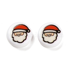 クリスマステーマのプリント不透明アクリルビーズ  サンタクロース  10x10x5mm  穴：1.8mm&nbsp;OACR-R004-01K
