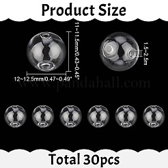 手作りの2穴吹きガラスグローブビーズ30個  ラウンド  透明  12~12.5x11~11.5mm  穴：1.5~2.5mm&nbsp;GLAA-GO0001-12A