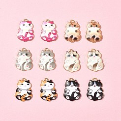 12本6色合金エナメルペンダント  ライトゴールド  猫  ミックスカラー  25x14x2.3mm  穴：1.6mm  2個/カラー&nbsp;FIND-FS0003-02