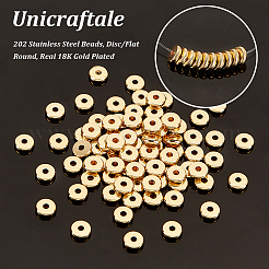 202ステンレスビーズ  ディスク/フラットラウンド  18KGP本金メッキ  7x2mm  穴：2mm  80個/箱&nbsp;STAS-UN0058-17B-G