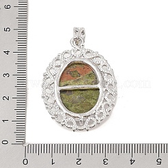 天然石ユナカイトペンダント  白金トーン合金パーツ  楕円形のチャーム  41x28.5x7.5mm  穴：7.2x4mm&nbsp;G-A226-03P-03