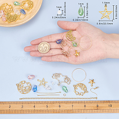 DIYイヤリング作成キット  合金ペンダントとリンクを含む  真鍮製のリンキングリングとアズキチェーンとボールポストのスタッドピアスとイヤナットとピアスフック  ガラスビーズ  鉄の丸カンとピン  ミックスカラー&nbsp;DIY-SC0013-56
