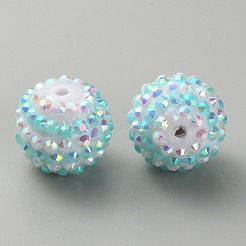 ストライプ柄樹脂ラインストーンビーズ  ラウンド  DIYジュエリー用  キーホルダーとビーズペン  アクアマリン  19.5~20x17.5mm  穴：2.8mm&nbsp;RESI-WH0034-20D