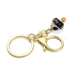 幸運の猫の磁器ペンダントキーホルダー  鉄製キーチェーンリングと合金製ロブスタークロー留め金付き  ブラック  8.5cm&nbsp;KEYC-G064-03C
