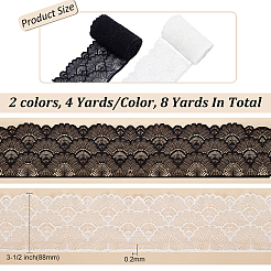 8ヤード 2色 ポリエステル刺繍レーストリム  服飾材料  ファン模様  ミックスカラー  3-1/2インチ（88mm）  4ヤード/カラー&nbsp;OCOR-FG0001-84