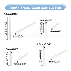 400個4スタイル304ステンレススチールチューブビーズ  ステンレス鋼色  10~20x1.5mm  穴：1mm  100個/スタイル&nbsp;STAS-UN0049-35