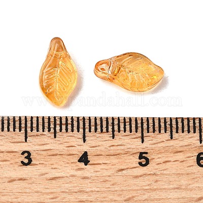 ガラスビーズ  葉  オレンジ  12x6.5x5mm  穴：0.8mm&nbsp;GLAA-D303-08E-1