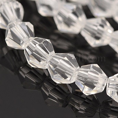 カット加工ダブルコーンガラスビーズ連売り  透明  4x4mm  穴：0.8~1mm  約75~78個/連  28~29cm&nbsp;EGLA-P016-4mm-01-1