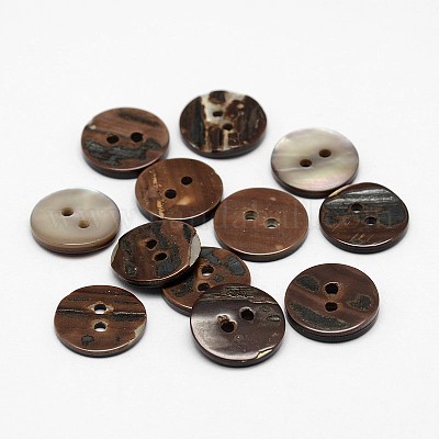 2ホールフラットラウンドシェルボタン  ココナッツブラウン  13x2mm  穴：1.5mm  約500個/袋&nbsp;SHEL-P012-22-1