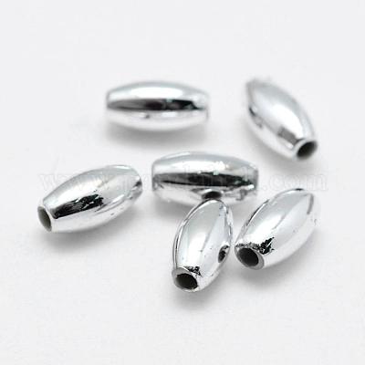環境に優しいプラスチックビーズのメッキ  オーバル  銀メッキ  8x4mm  穴：1mm  約7300~7600個/500g&nbsp;KY-K002-03-8x4mm-S-1
