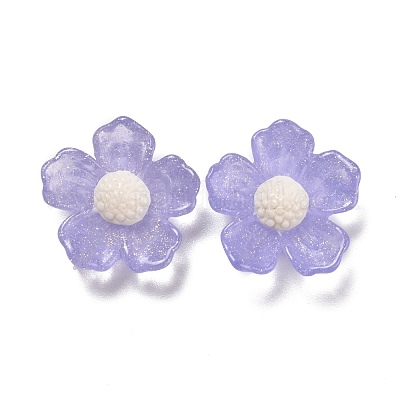 クリア樹脂カボション  グリッターパウダー付き  花  ミックスカラー  20x20x7mm&nbsp;RESI-CJC0013-04-1