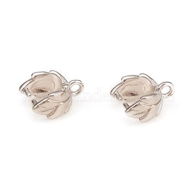 真鍮のアイスピックピンチベイル  葉  プラチナ  9x7x4.5mm  インナー：4x5mm  穴：1mm  ピン：0.9mm。&nbsp;KK-D160-34P-1