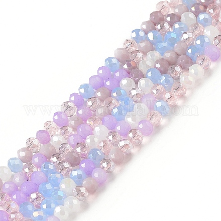 ガラスビーズ連売り  多面カット  そろばん  カラフル  4x3mm  穴：1mm  約136~147個/連  17.44''（44.3センチメートル）&nbsp;X-GLAA-I015-03A-1