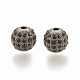 合金ビーズ  ラインストーン付き  ラウンド  ジェット  ガンメタ色  8x8mm  穴：1.5mm&nbsp;PALLOY-S066-02A-B-1