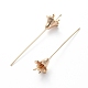 真鍮の花の形のヘッドピン  カドミウムフリー＆ニッケルフリー＆鉛フリー  18KGP本金メッキ  56.2x11.5mm  ピン：0.8mm&nbsp;KK-E783-10G-1