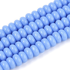 オペークソリッドカラーガラスビーズ連売り  ロンデル  コーンフラワーブルー  4x2.5mm  穴：0.7mm  約135個/連  14.96''（38センチメートル）