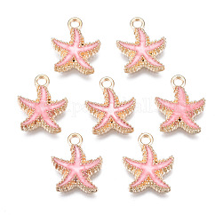 合金エナメルチャーム  ヒトデ  ライトゴールド  ピンク  18x15x3mm  穴：2.5mm