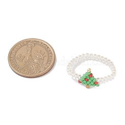 クリスマスガラスシードビーズ指輪（女性用）  ツリー  3.5~14mm  内径：20.5mm&nbsp;RJEW-MZ00029-01