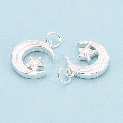 スターチャーム付きスターリングシルバーの月925個  丸カンとスタンプ925個付き  銀  12x10x2mm  穴：2.8mm&nbsp;STER-N016-93S