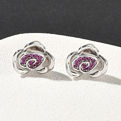 ローズフラワー真鍮マイクロパヴェキュービックジルコニアスタッドピアス  ラックめっき  長持ちメッキ  カドミウムフリー＆鉛フリー  プラチナ  15x13mm&nbsp;EJEW-G452-08P-01